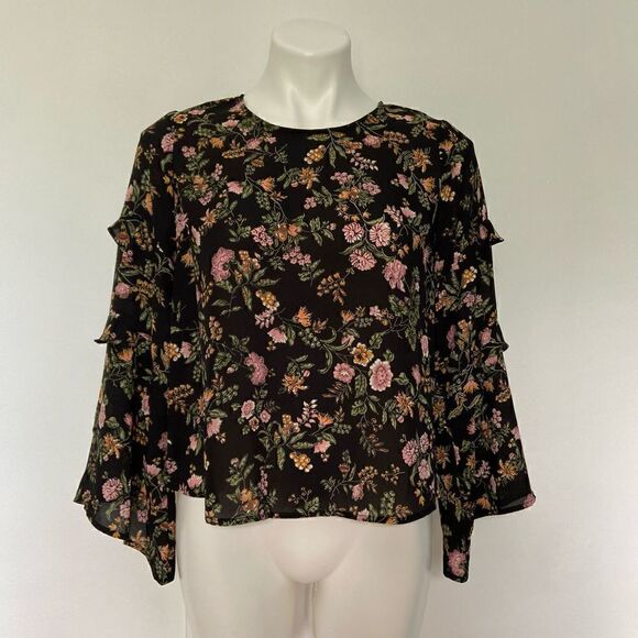 Lush Floral Ruffle Bell Sleeve Peasant Top - Picture 5 of 7